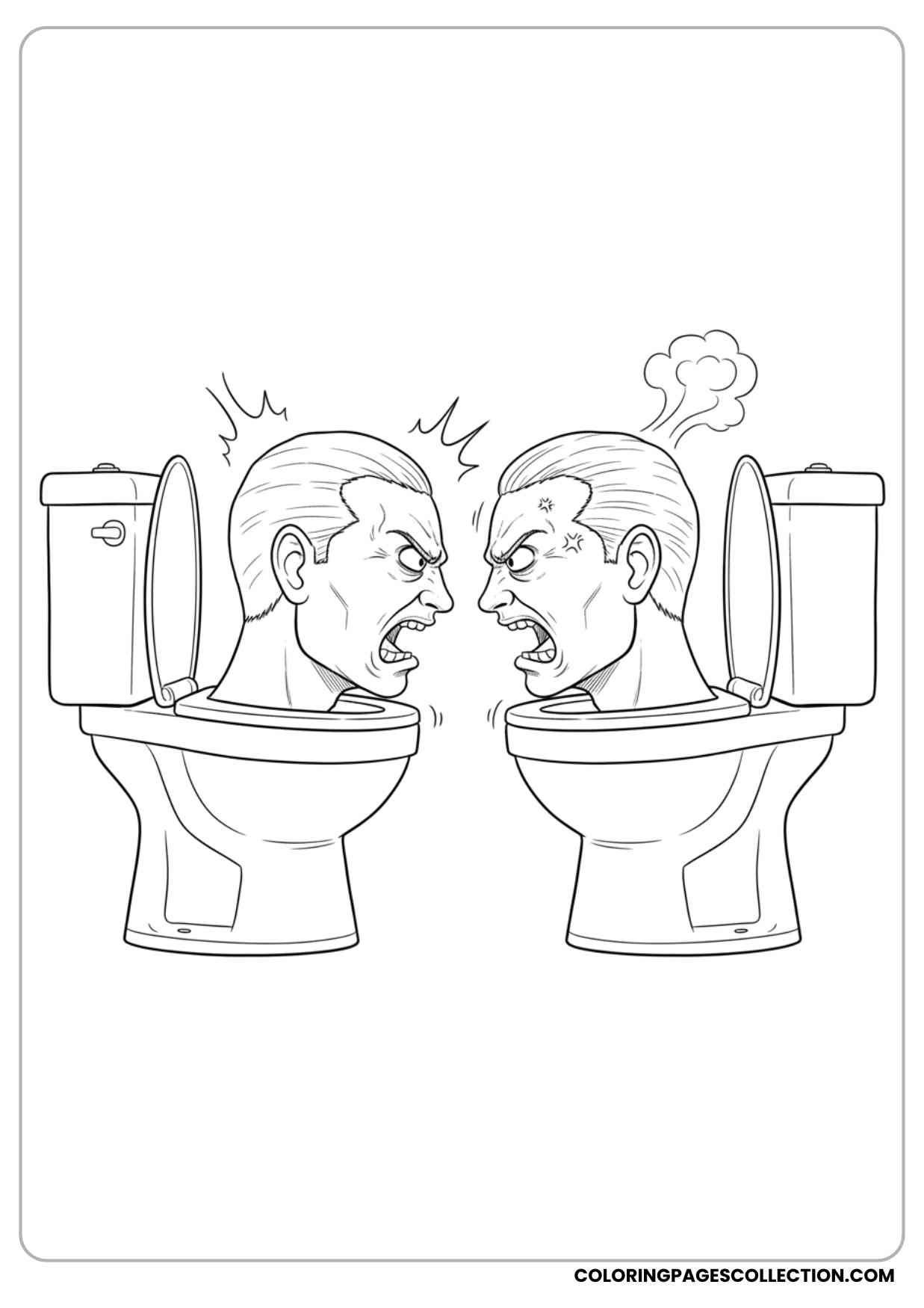 two skibidi toilets arguing face-to-face coloring page