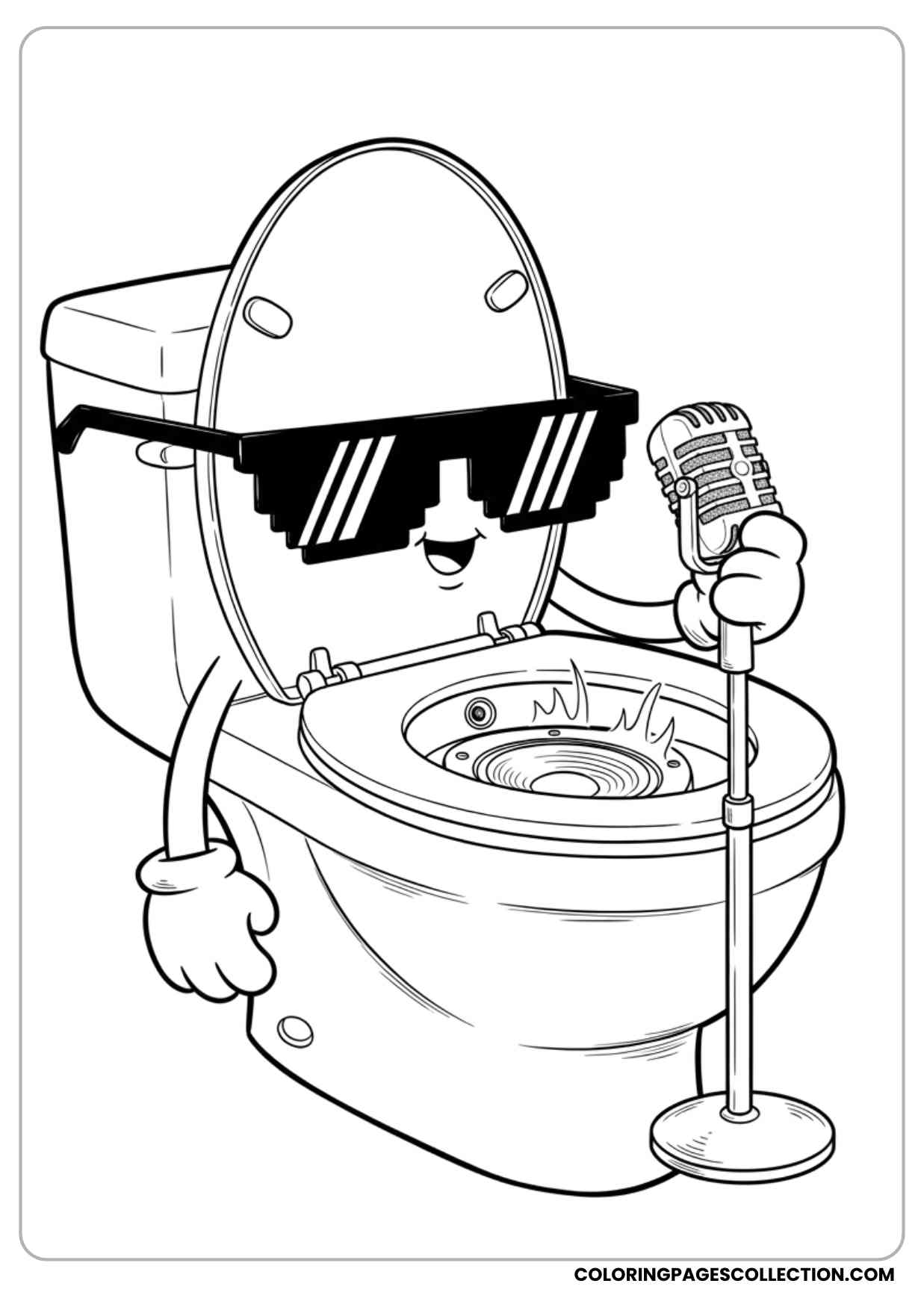 skibidi toilet singing into a microphone coloring page