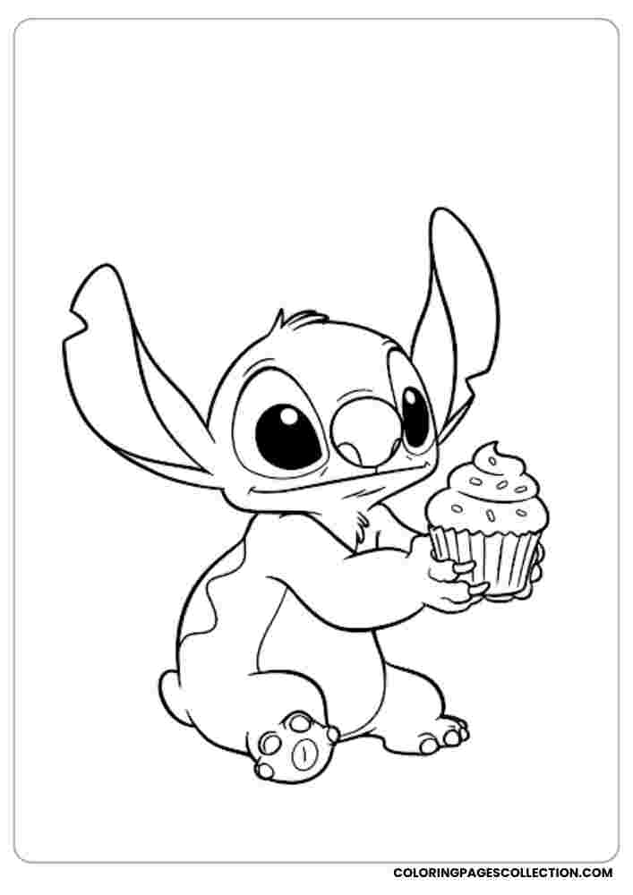 Stitch with Cupcake Coloring Page, Coloring sheet, free printable