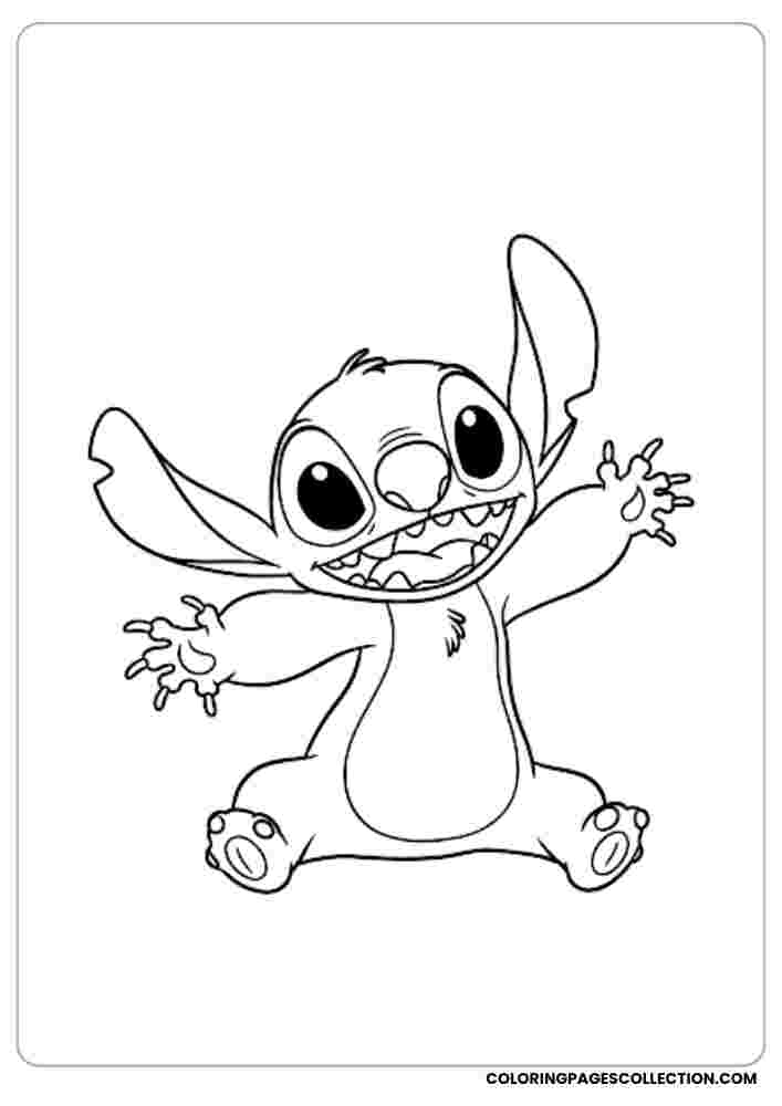 Happy Stitch Jumping Coloring Page, Coloring sheet, free printable