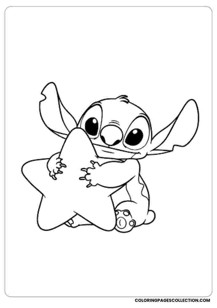 Stitch Hugging Star Pillow Coloring Page, Coloring sheet, free printable