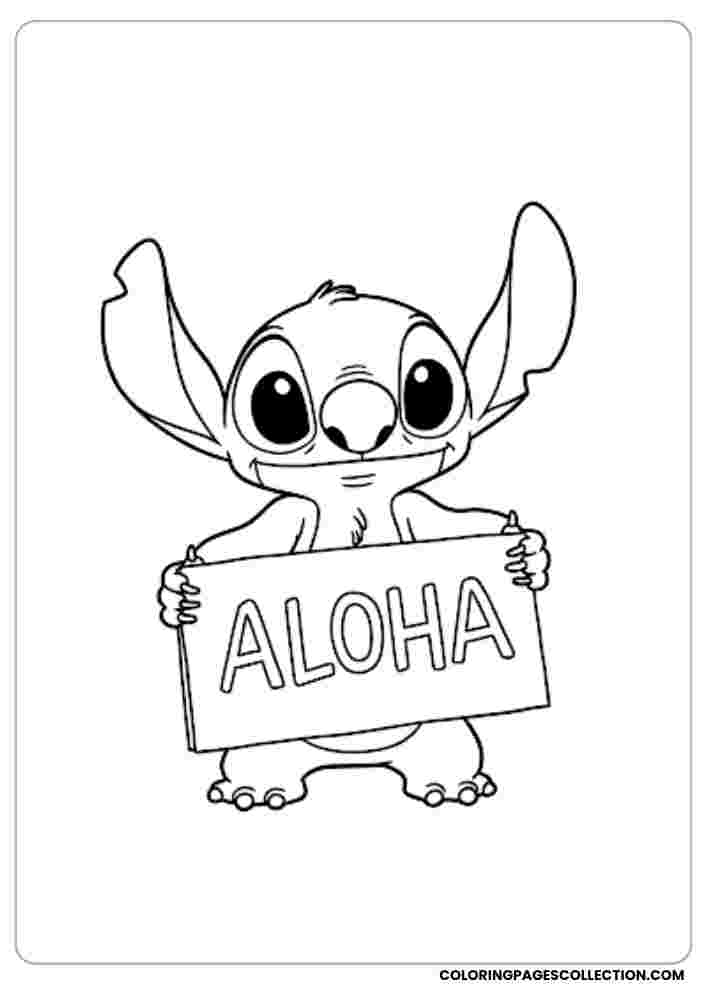 Stitch Holding Aloha Sign Coloring Page, Coloring sheet, free printable