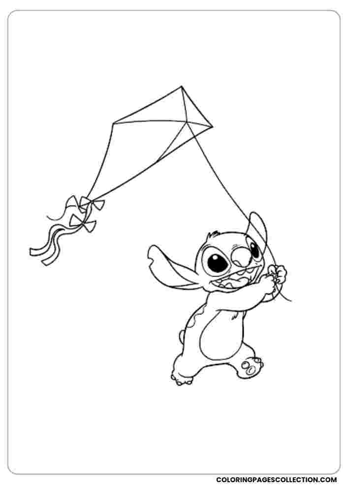 Stitch Flying a Kite Coloring Page, Coloring sheet, free printable