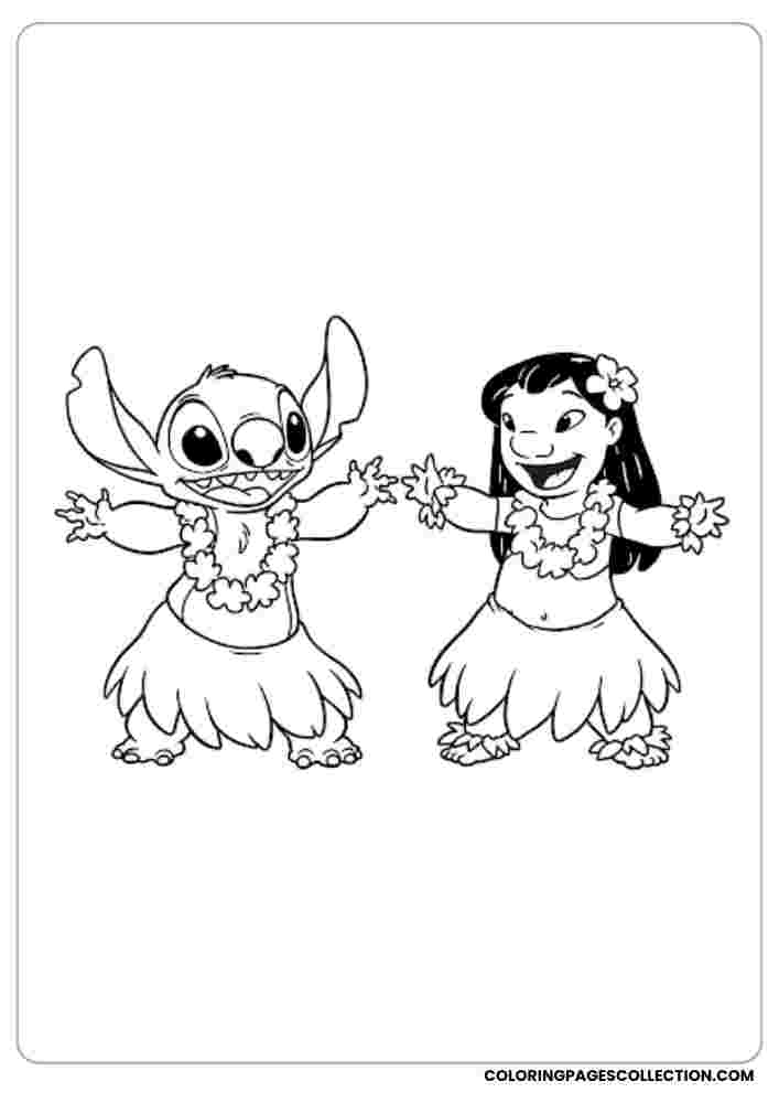 Stitch and Lilo Dancing Coloring Page, Coloring sheet, free printable