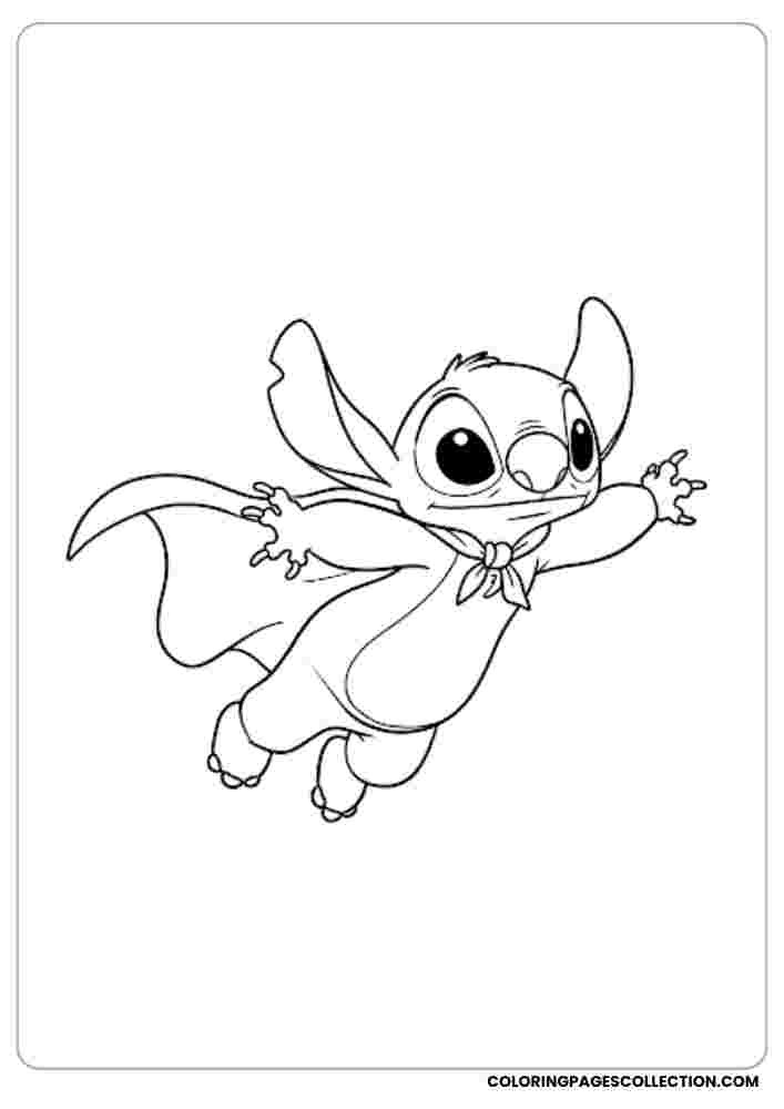 Superhero Stitch Flying Coloring Page, Coloring sheet, free printable