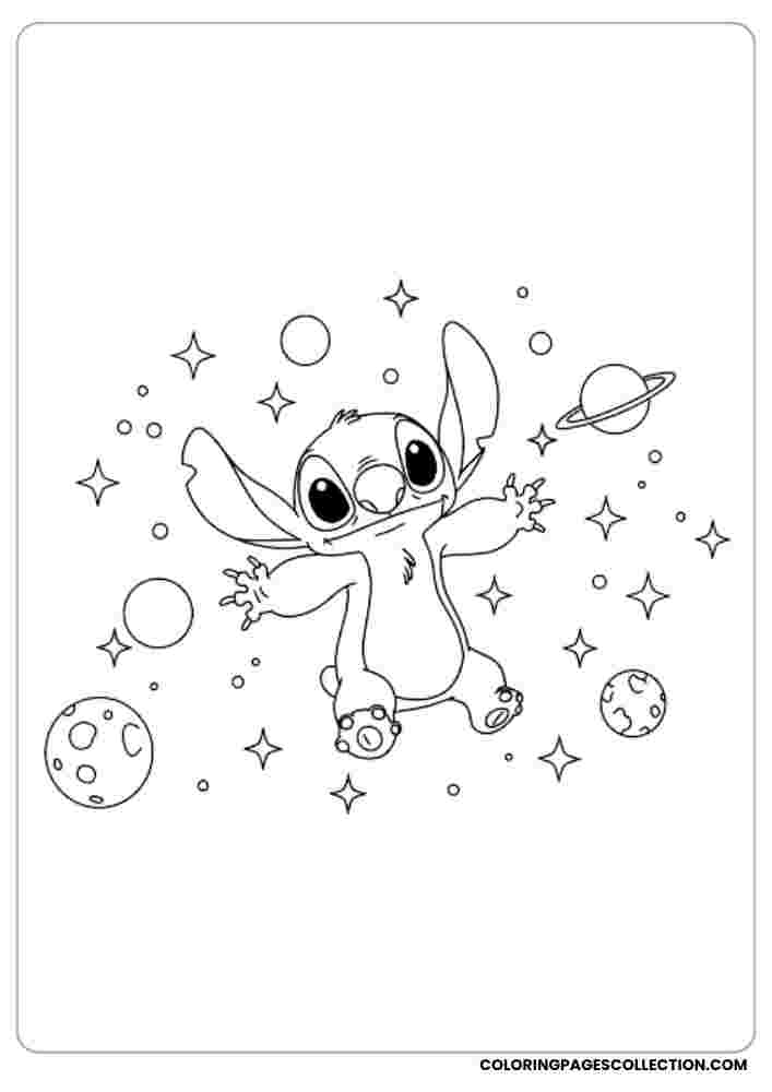 Stitch in Outer Space Coloring Page, Coloring sheet, free printable