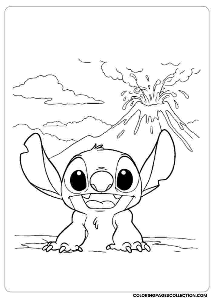 Stitch and the Volcano Coloring Page, Coloring sheet, free printable