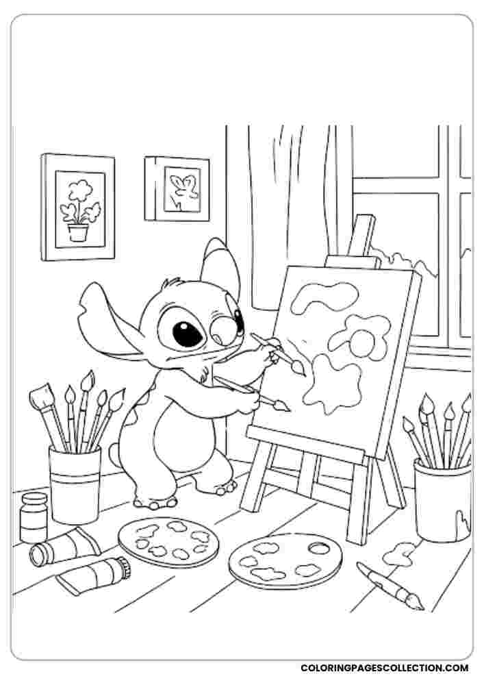 Stitch Painting Coloring Page, Coloring sheet, free printable