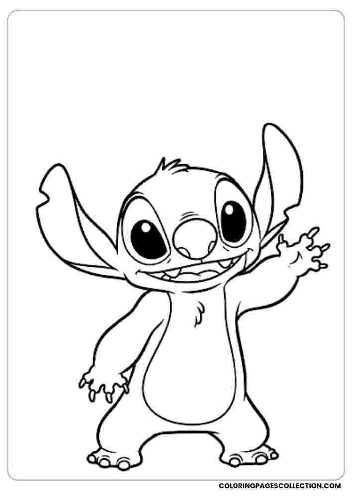 Baby Stitch Waving Coloring Page, Coloring sheet, free printable