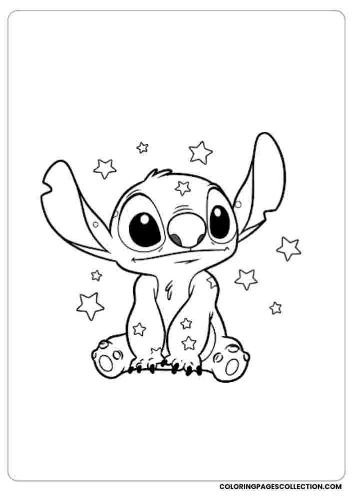 Kawaii Stitch with Stars Coloring Page, Coloring sheet, free printable