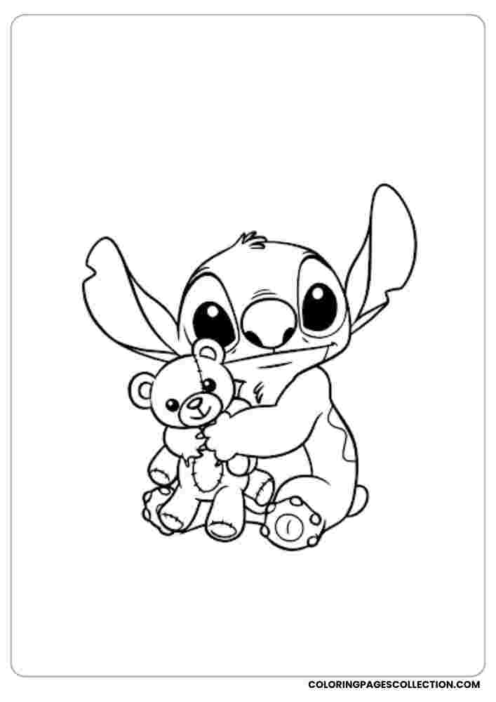 Stitch with Teddy Coloring Page, Coloring sheet, free printable