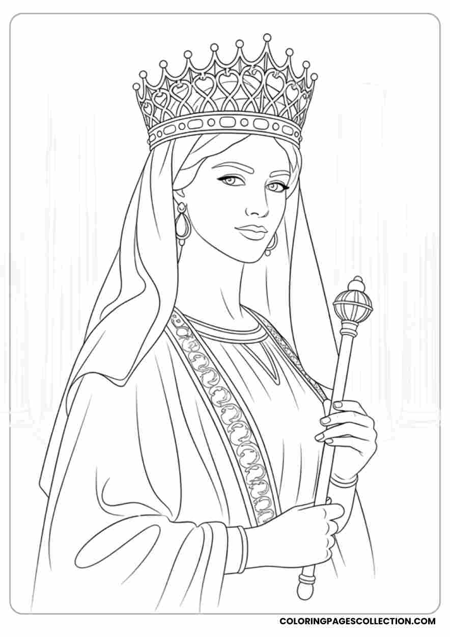 Regal portrait of Esther, Coloring page, coloring sheet, queen esther coloring pages,
