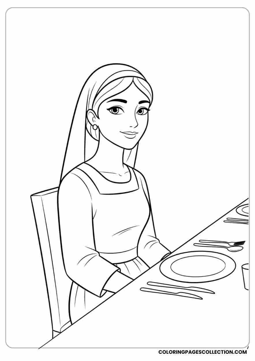 Esther at the banquet table , Coloring page, coloring sheet, queen esther coloring pages,