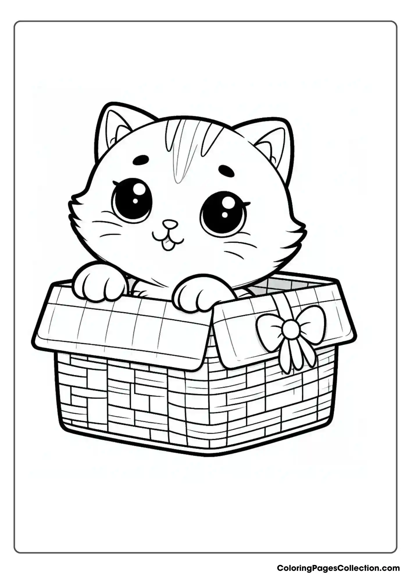 A Cute Cat Is Peeking Out Of A Basket