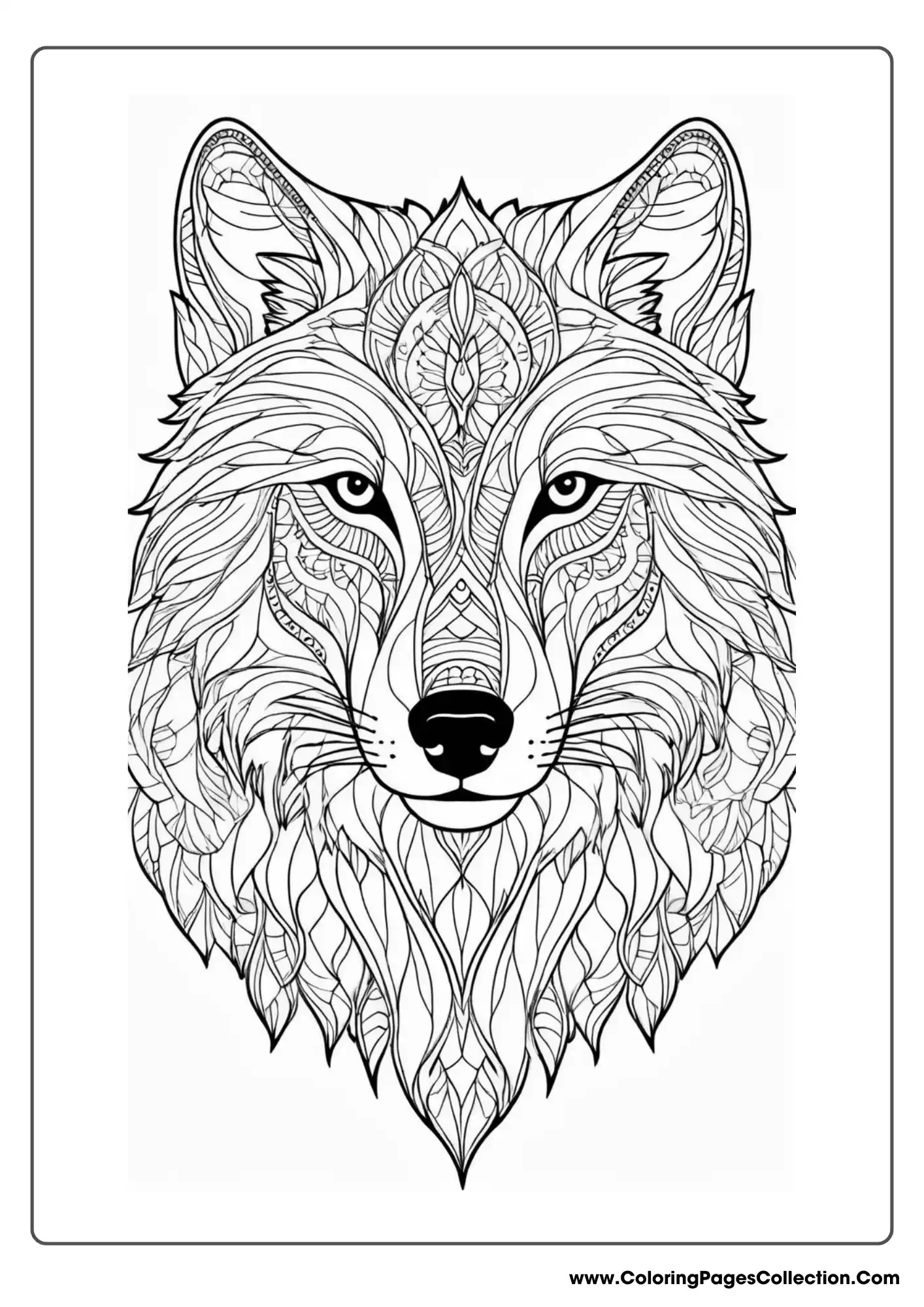 wolf coloring pages, Detailed Mandala