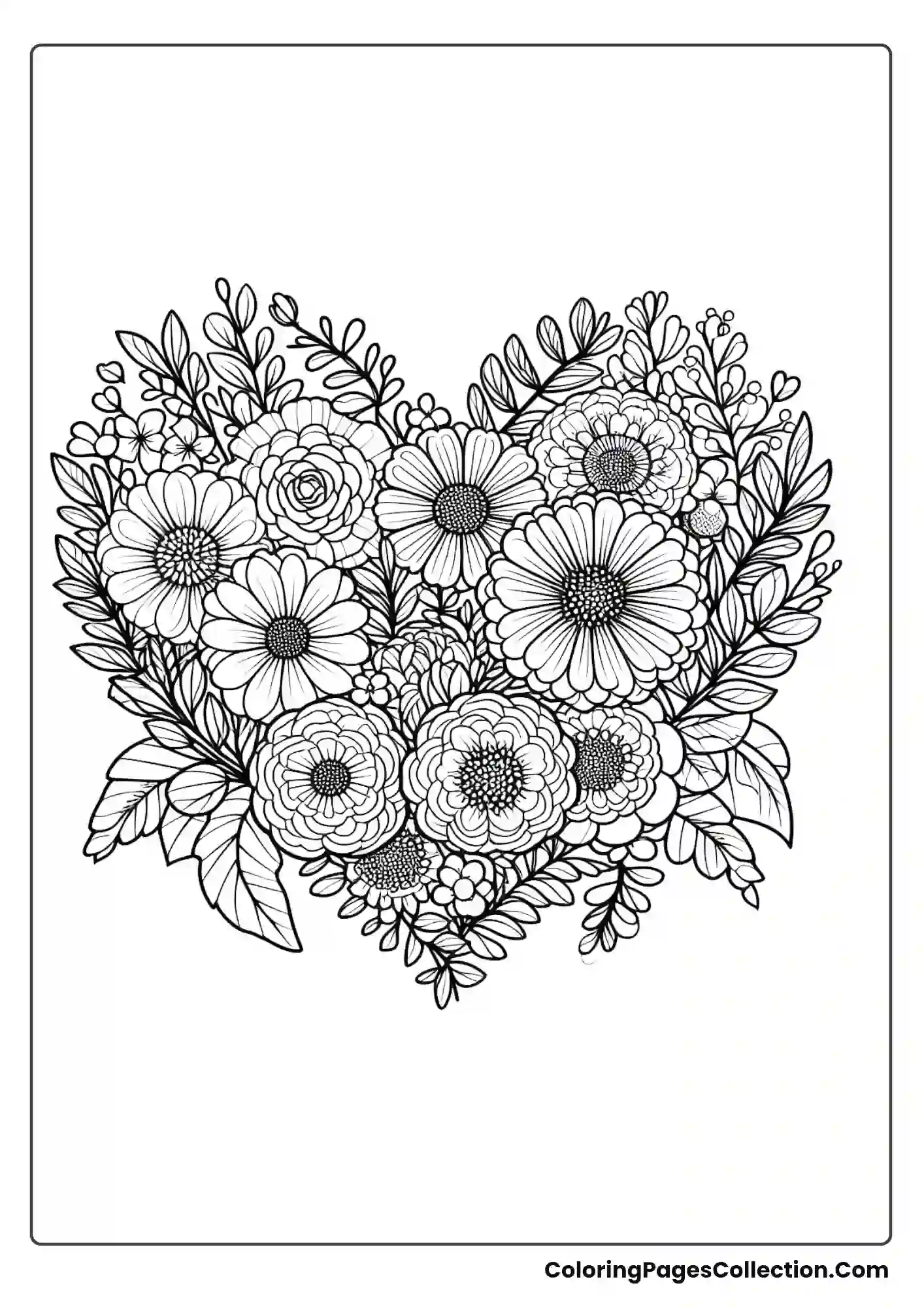 A Bouquet Of Flowers Inside A Large Heart Outline