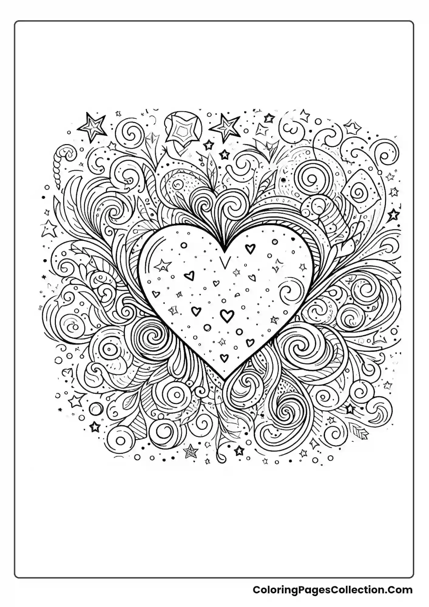 A Heart Surrounded By Swirls, Stars, And Random Shapes