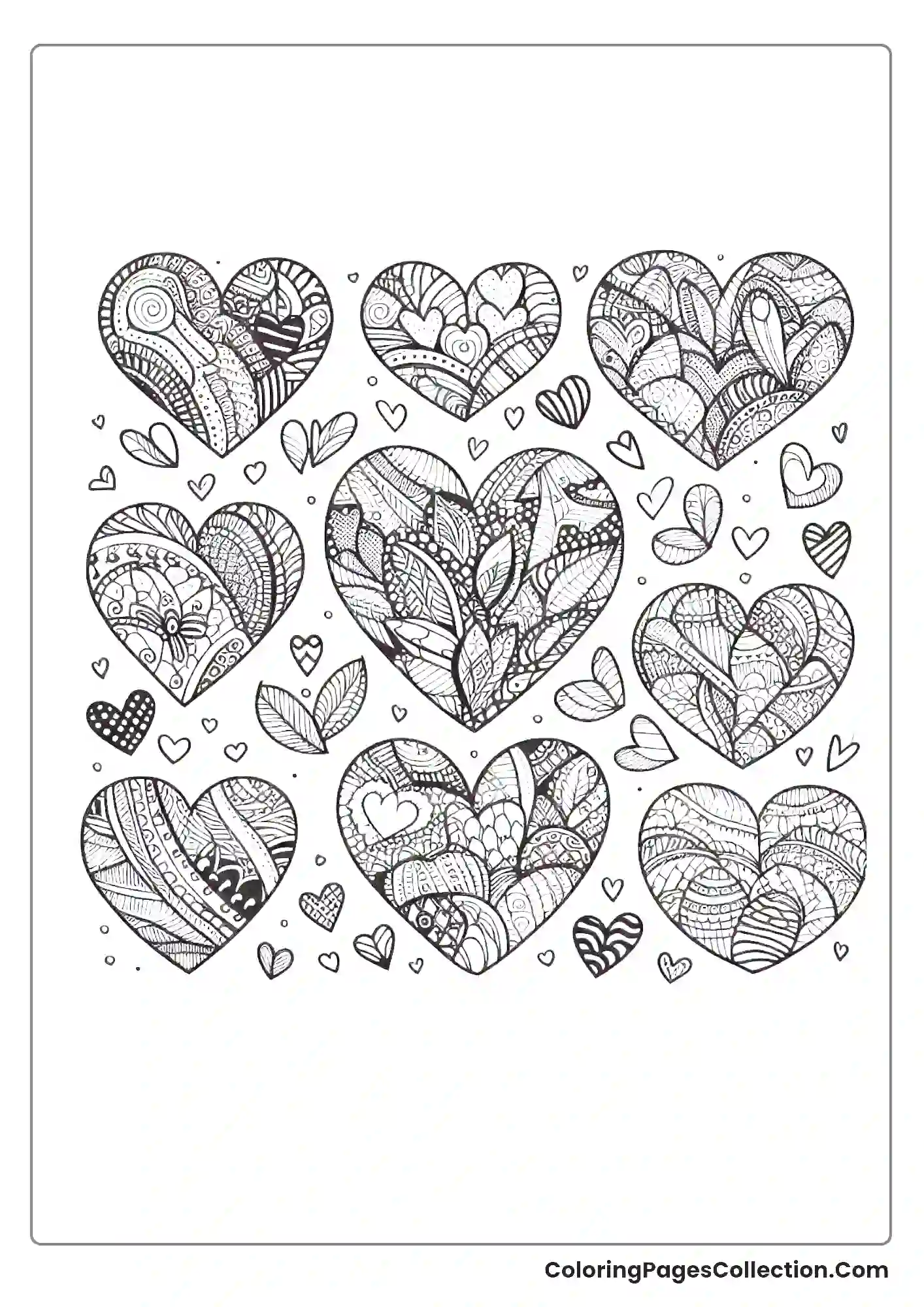 Multiple Hearts Filled With Different Doodle Patterns