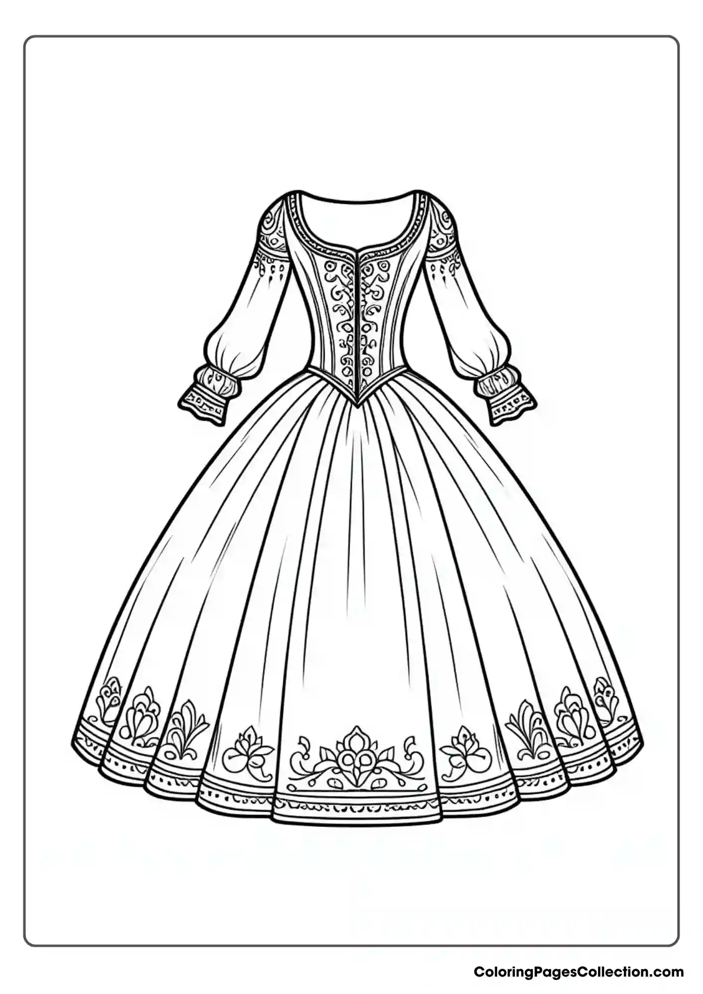 A High-necked Princess Dress With Long, Fitted Sleeves And An Embroidered Bodice