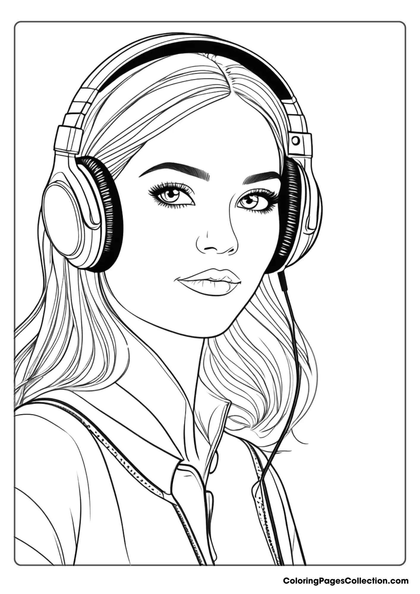 Coloring pages for teens, Realistic Girl With Headphone