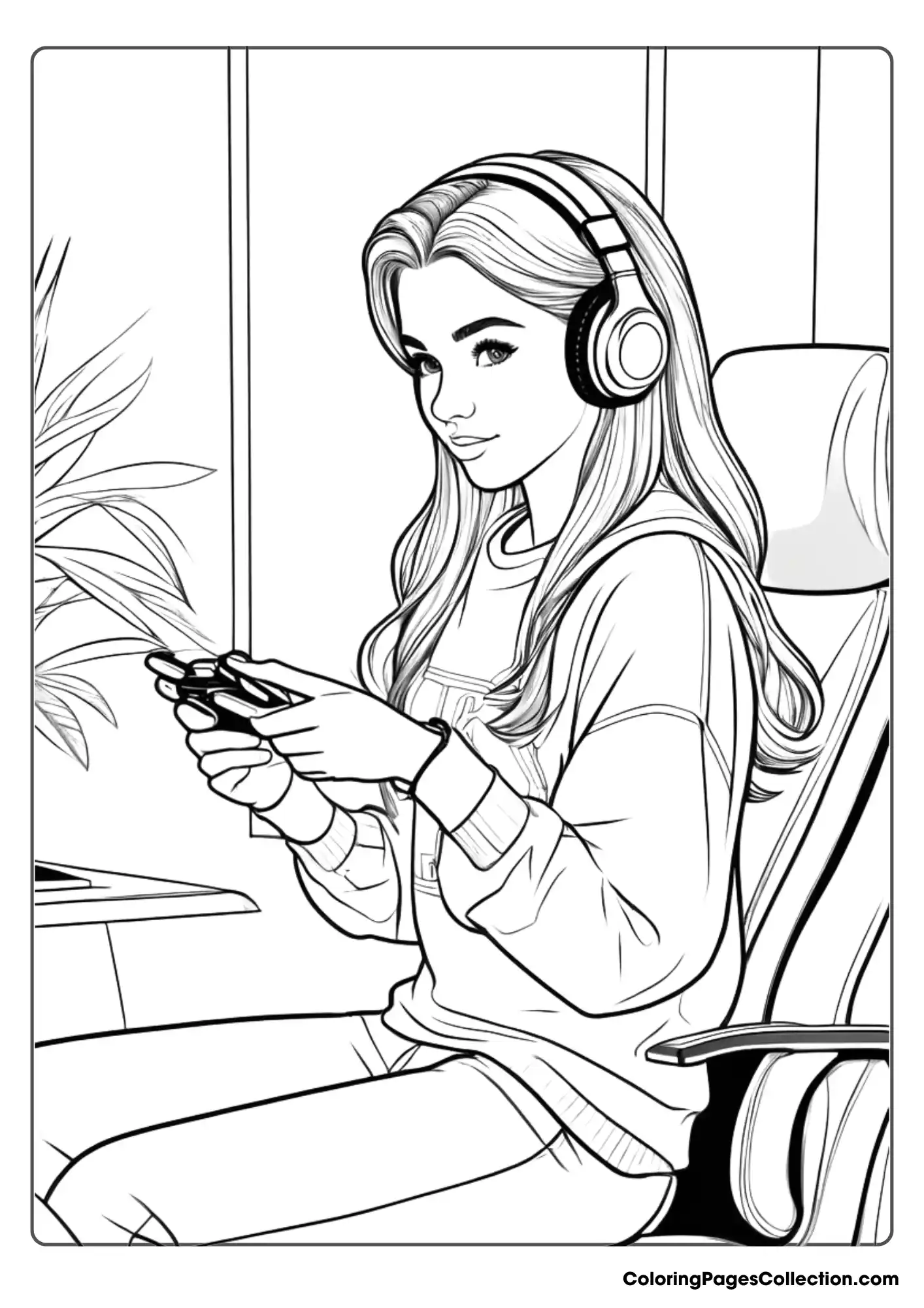 Coloring pages for teens, Girl Playing Videogame