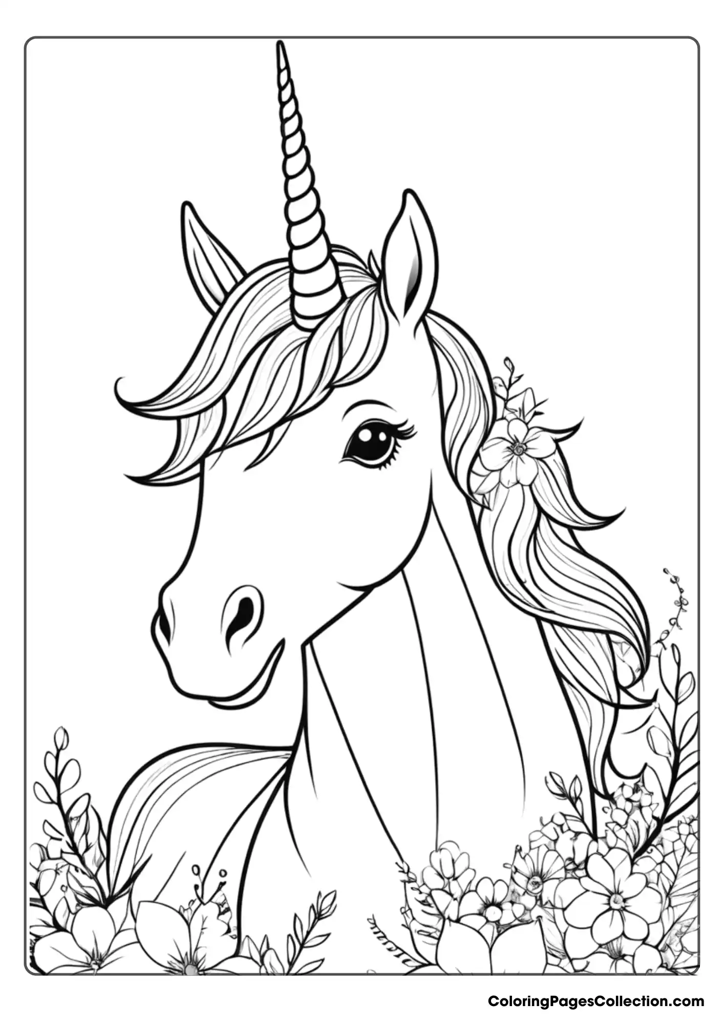 Coloring pages for teens, Unicorn with Floral Art