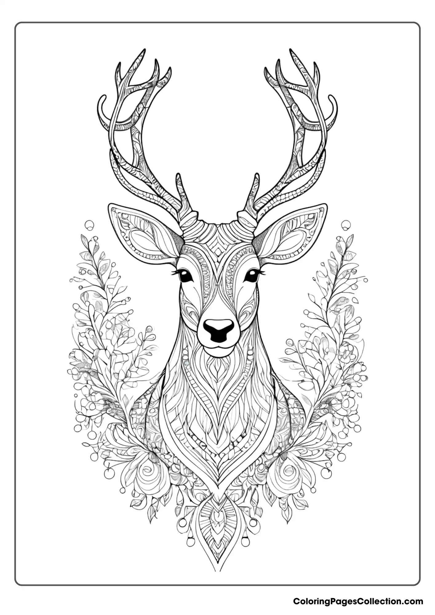 Coloring pages for teens, Reindeer with Floral Art