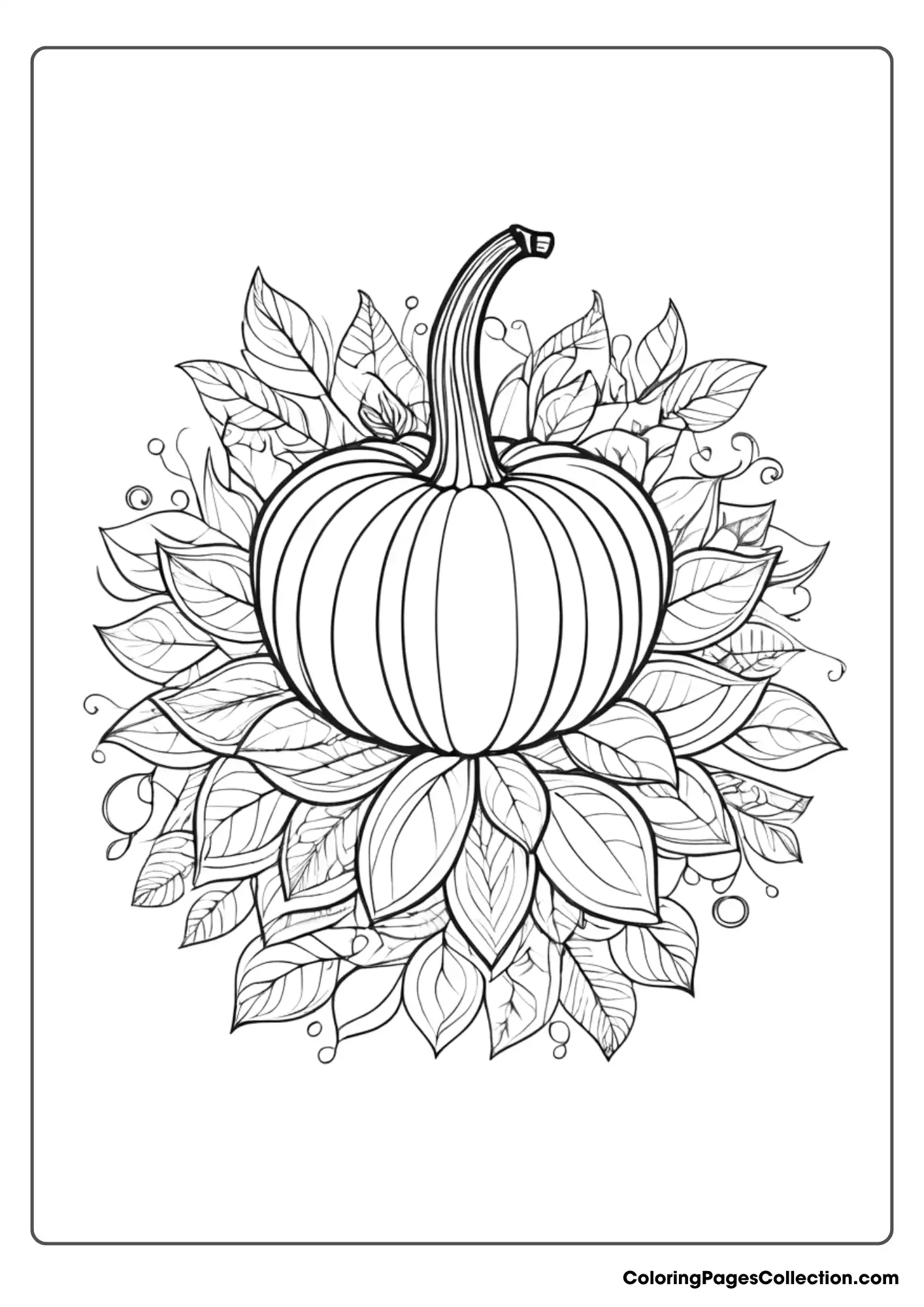 Coloring pages for teens, Pumpkin with Leaves