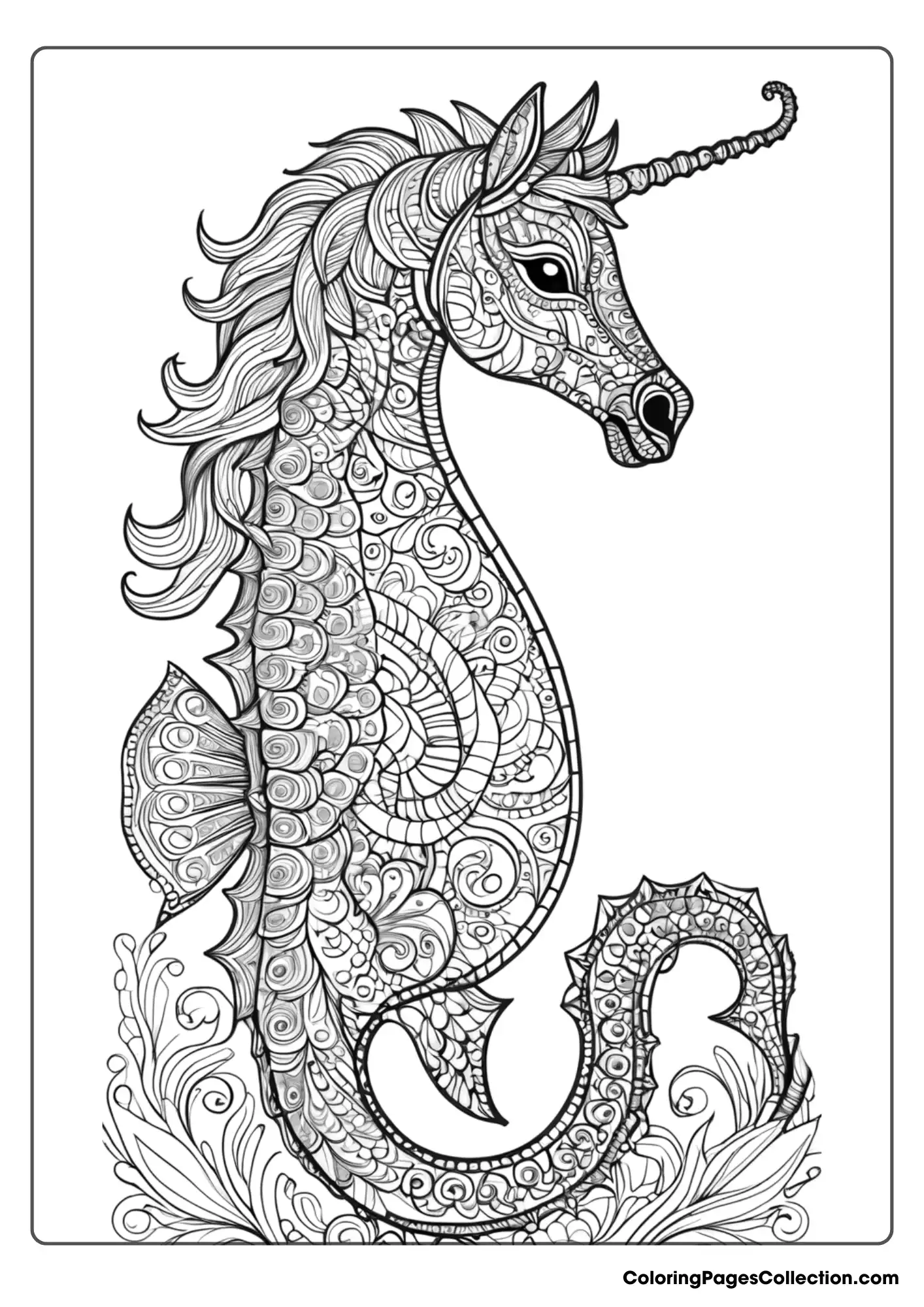 Coloring pages for teens, Unique Seahorse