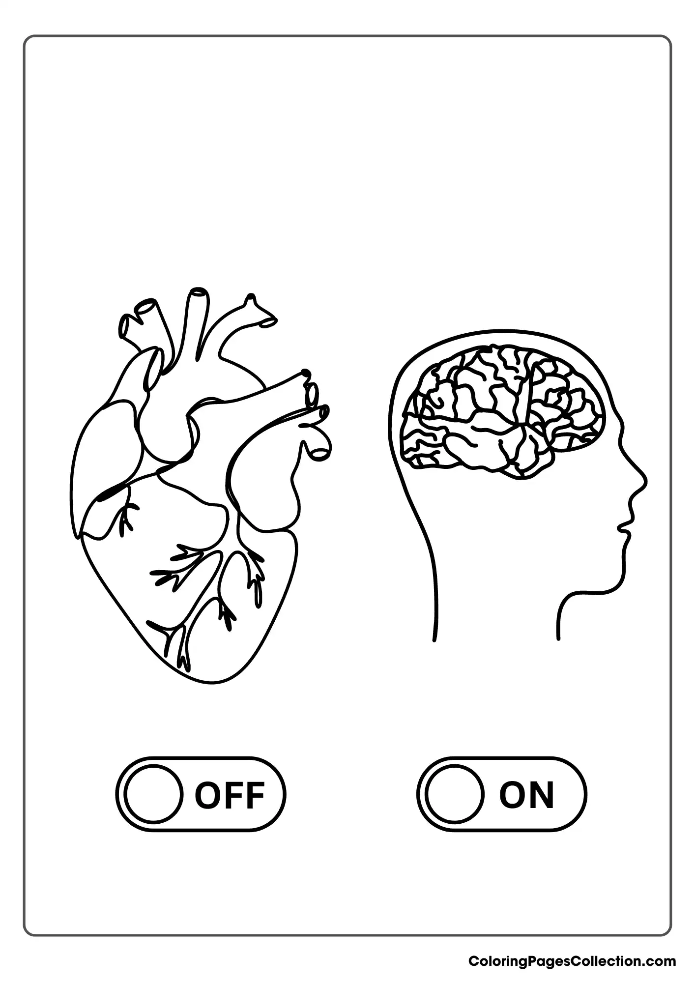 Coloring pages for teens, Heart Off, Brain On