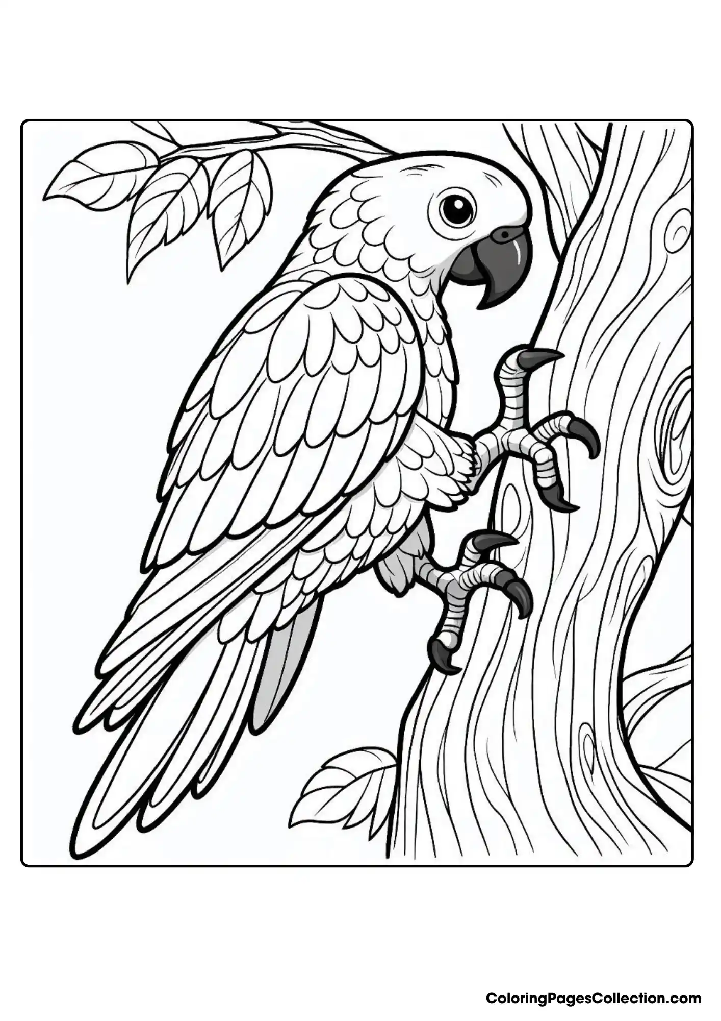 A Parrot Climbing A Tree Trunk