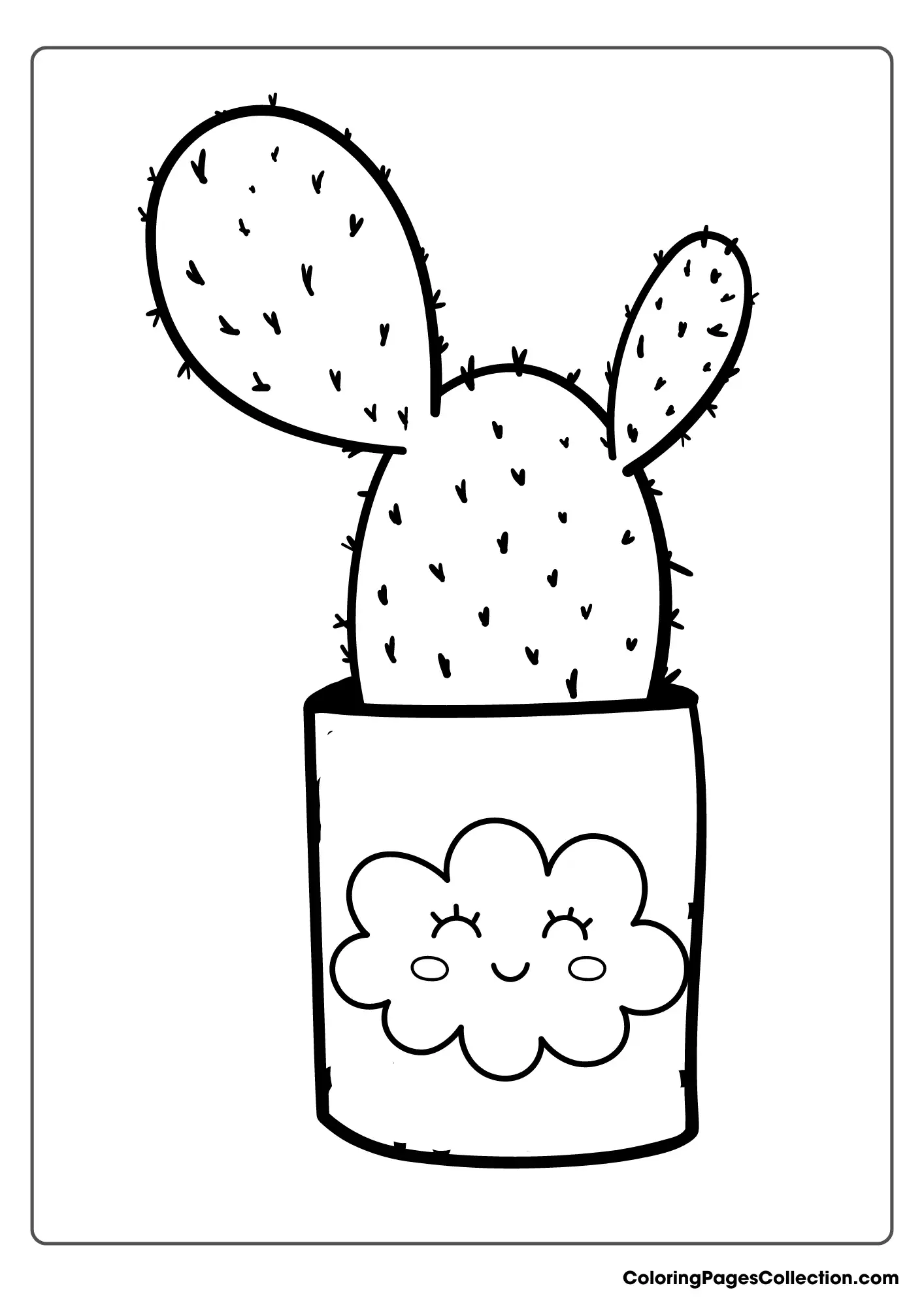 A Coloring Page Of A Cactus In A Pot