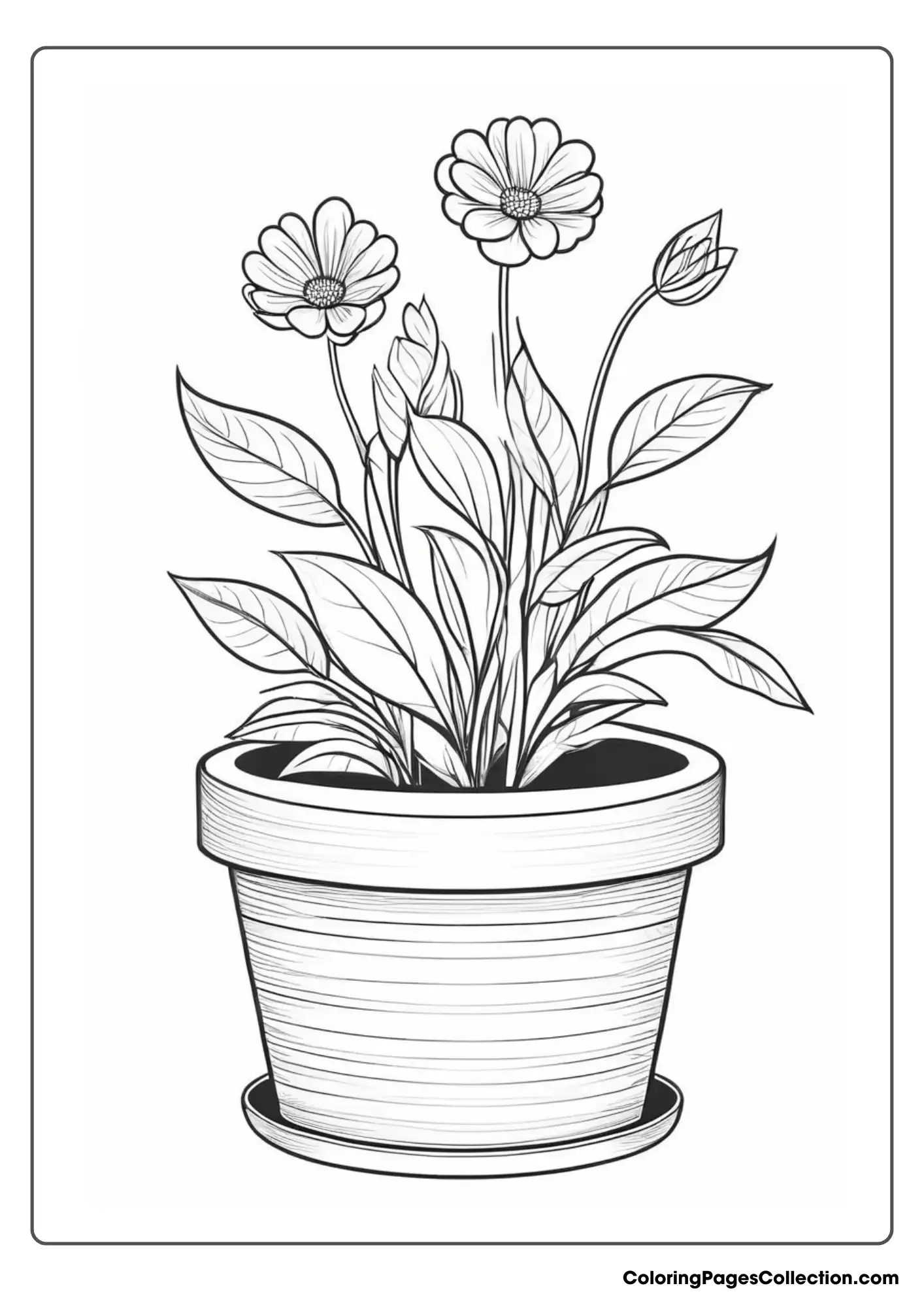 A Drawing Of A Flower Pot With Flowers In It