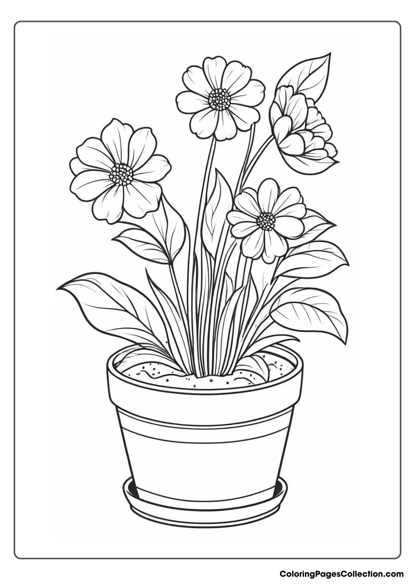 Flowers In A Pot Coloring Page