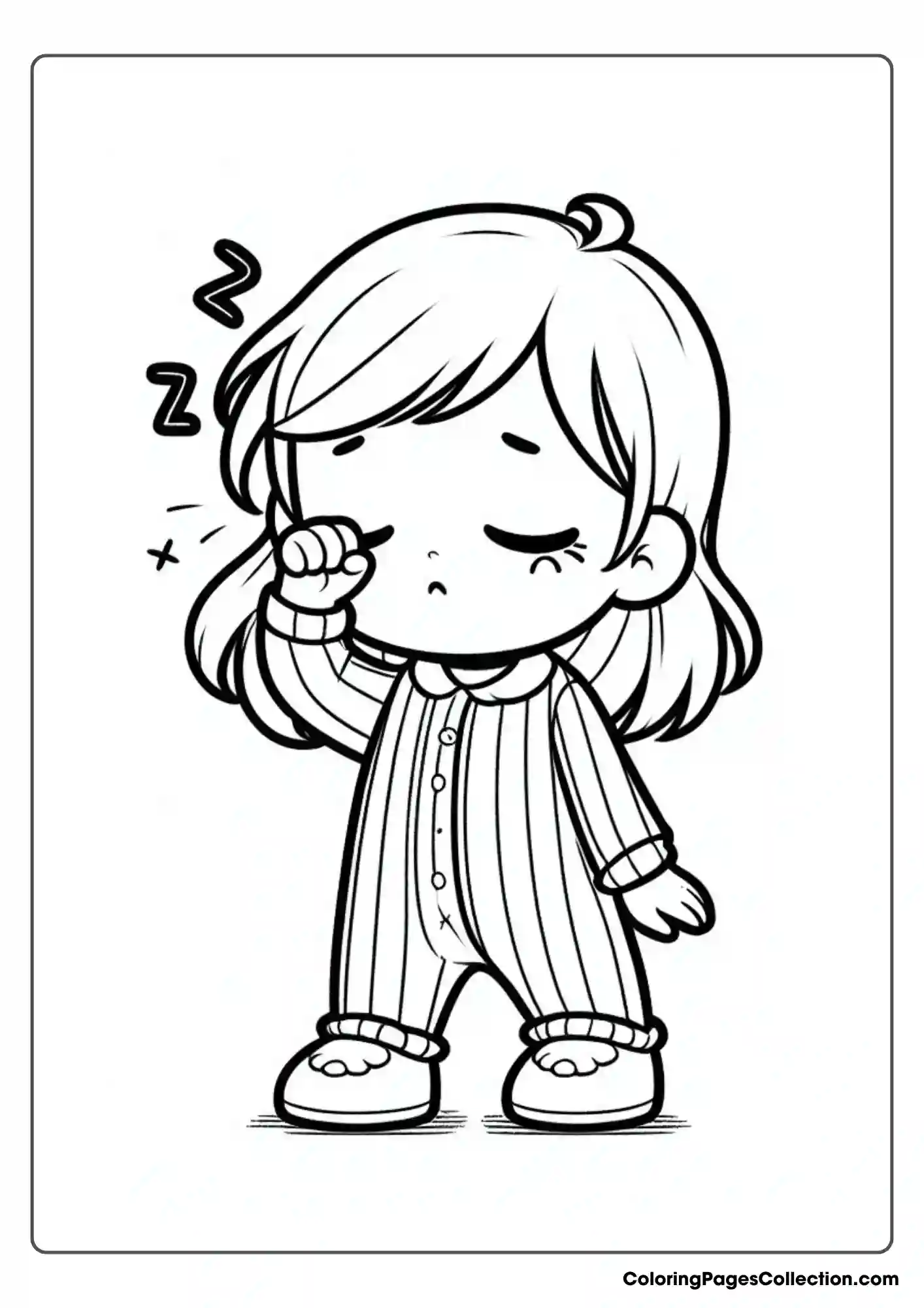 A Cartoon Sleepy Girl In Pajamas