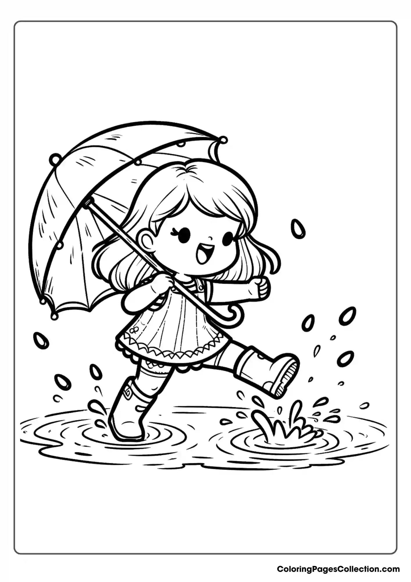 Little Girl Walking In The Rain With An Umbrella