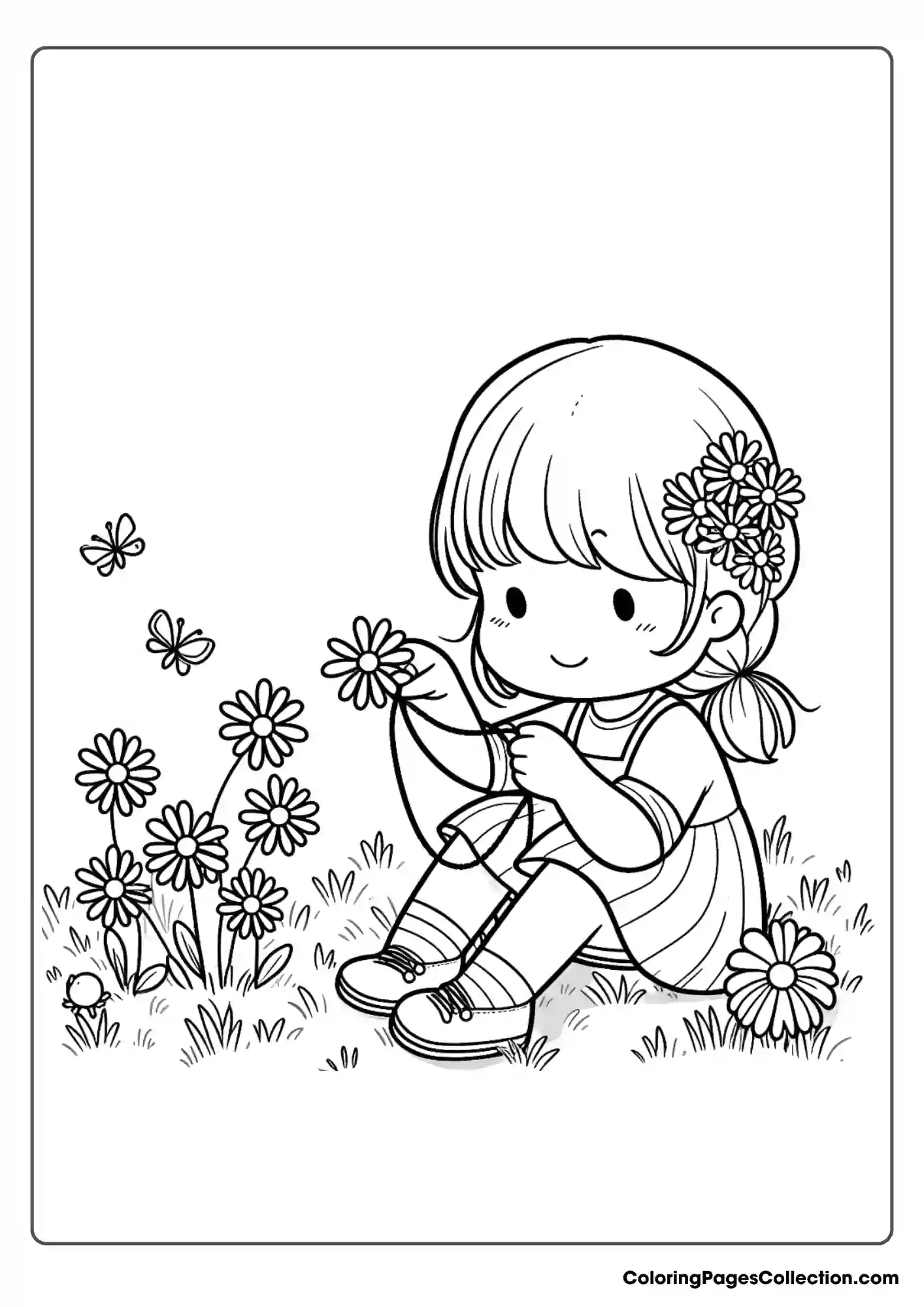 Girl Making Chain Of Flowers