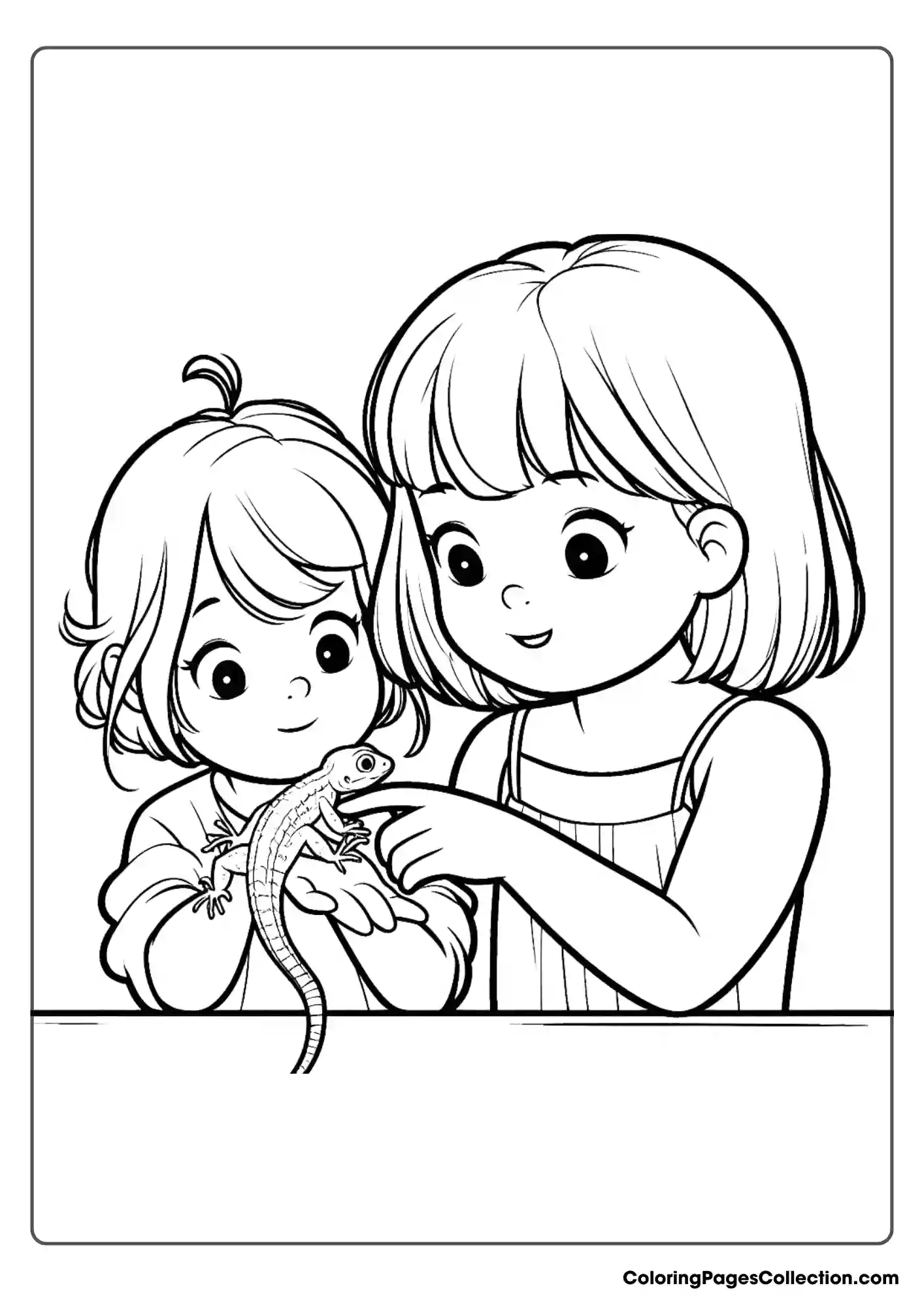 Two Little Girls With A Lizard